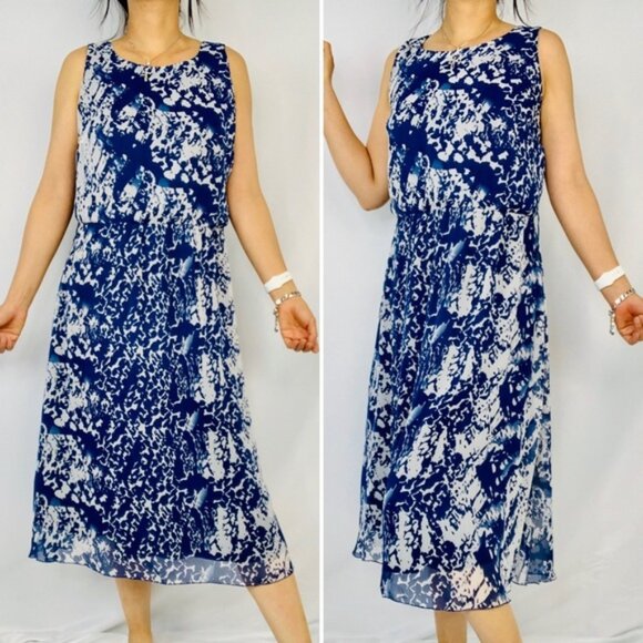 Size 16W WATERCOLOR BLUE TANK MIDI DRESS Career Cocktail Wedding PLUS - Picture 2 of 11